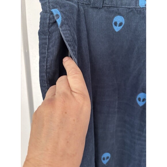 Urban Outfitters Men Embroidered Alien Wideleg Baggy Pants Blue Corduroy Sz 30 - Picture 3 of 8